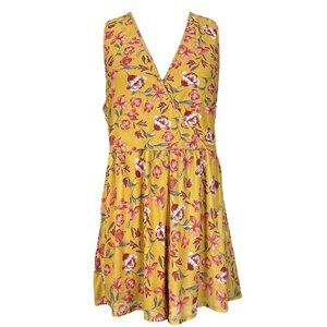Xhilaration Floral Faux Wrap Mesh Stretch Romper Mustard Yellow Red Pink Size XL